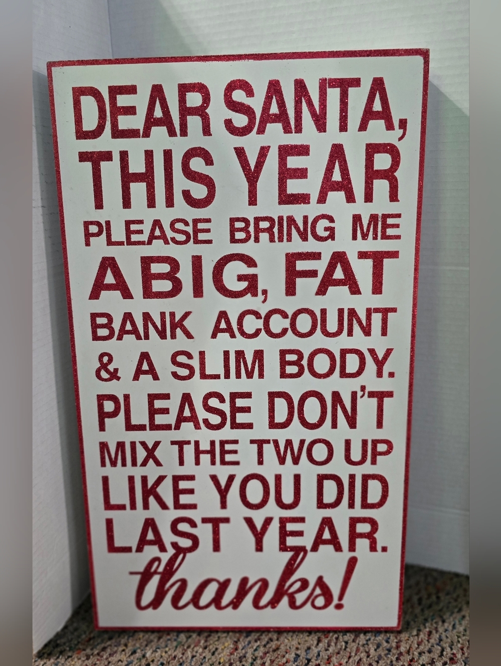 Christmas Wood Frame Hanging Wall Decor Dear Santa Red White